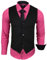 Subliminal Mode - Gilet + Chemise + Cravate Homme Col Bicolore Uni Manches Longues Coupe Ajusté Business Repassage Facile RN33 Noir et Rose Fushia M