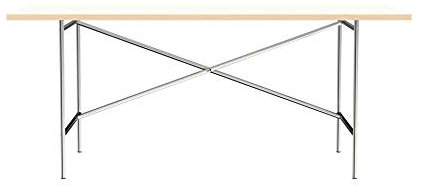 Modulor Tisch E2 mit pulverbeschichtetem Tischgestell und seidenmatter Tischplatte (90 x 180 cm, Verchromt und Weiß)