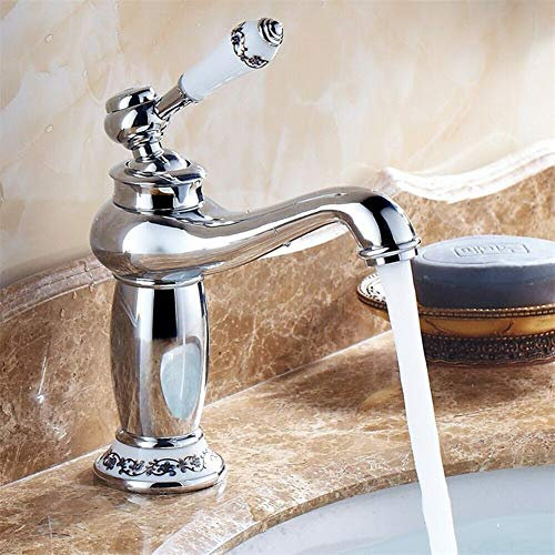 Robinet mitigeur rétro en laiton antique vintage porcelaine robinet de lavabo mitigeur monocommande salle de bain cuisine (argent)