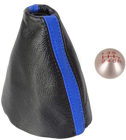 The Tuning Shop Schaltsack mit Schaltknauf aus schwarzem Leder mit blauen Streifen