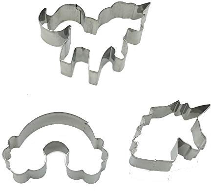 Zavaca 3 Pieces Unicorn Cookie Cutters, Stainless Steel Unicorn Biscuit Cutter, Unicorn Head, Rainbow for DIY Baking