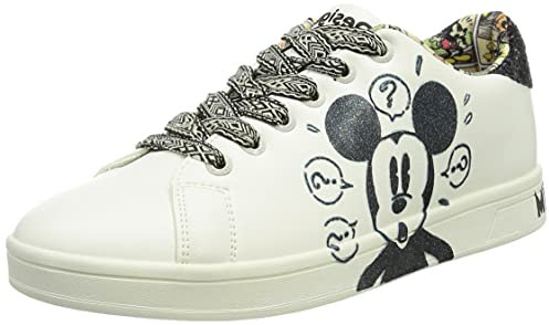 Desigual Damen Shoes_Cosmic_Mickey GLIT Sneaker, Weiß, 37 EU