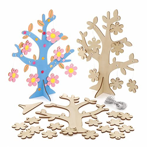 Baker Ross AX868 Blumen Baum Bastelset - 2er Pack, Holz Basteln für Kinder zum Malen, Dekorieren und Verschenken zum Valentinstag oder Muttertag