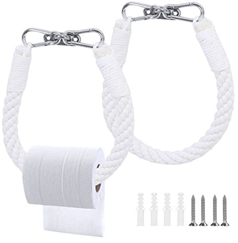 Uiopa Toilet Paper Holder 2pcs Cotton Rope Toilet Roll Holder Wall Mounted, Kitchen Paper Holder Bath Rack Nautical Bathroom Toilet Roll Stand Bath Towel rack for Decorative Home Accessories (White)