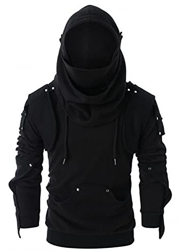 Zhiyao Herren Vintage Hoodie Herbst Winter Kapuzenpullover Cyberpunk Sweatshirt Maske Hoodies Top Langarm Pullover T-Shirt