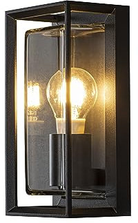 Konstsmide Brindisi Wandleuchte E27 schwarz, Bewegungsmelder, Stahl/klares Echtglas 7885-750, 13 cm (L)/12 cm (B)/26 cm (H)