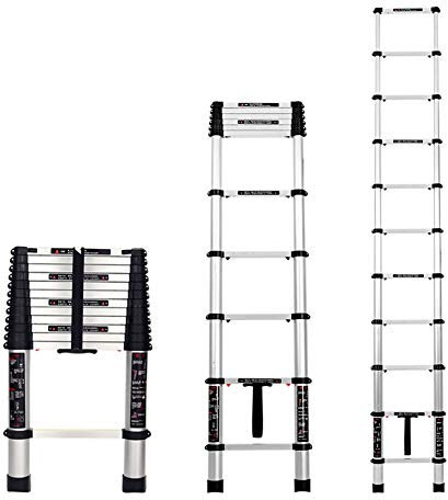 TYXTYX Teleskopleiter, 1,4 m, 1,4 m, 10 m, 12 m, 13 m, 14 m, 4,5 m, hohe Teleskopleiter, tragbar, ausziehbar, mit Ein-Knopf-Rückzug, für Loft/Wohnmobil/Garage (Größe: 1,4 m)