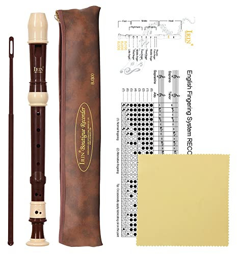 Heysland Descant Recorder Professional Detachable ABS Soprano 8 Hole Baroque Style Recorders Instrument with Thumb Rest Storage Bag Fingering Chart Classroom Wind Instruments Coffe