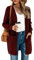 TASAMO Womens Cardigans Open Front with Pockets Side Split Draped Casual Knit Sweaters(Large, Wine red)