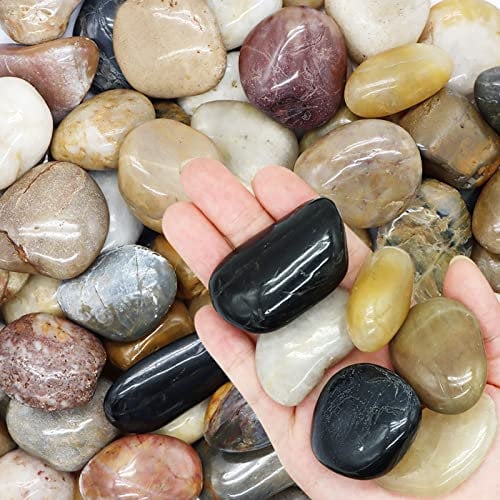 Aleker River Rock Stones, Large Decorative Polished Pebbles for Plants, Natural Smooth Mixed Color Pebbles Aquarium Gravel, Vase Fillers, DIY Outdoor Decorative Stones (2.2lb, 1.5 - 2.5)