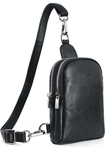 befen Sac banane pour femme, petit sac à bandoulière en cuir véritable pour téléphone portable, sac de poitrine pour femme, adolescente ou étudiante, Noir , S, Tendance, classique, naturel