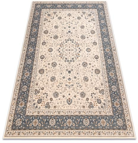 rugsx Teppich Wolle NAIN für Wohnzimmer Schlafzimmer beige/blau 80x150 cm