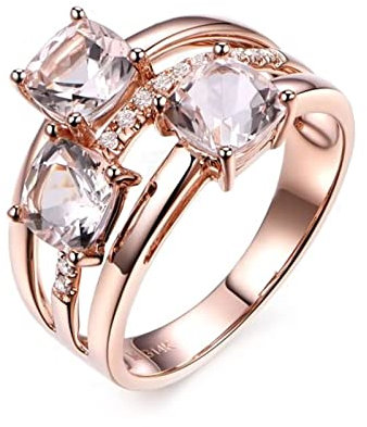 18 Karat (750) Rotgold Ringe Frauen Gold, Zarter Ring 3,18 Karat Morganit Im Kissenschliff Weiß Morganit Ring Größe 58 (18.5)
