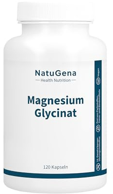 NatuGena Magnesium-Glycinat - hohe Bioverfügbarkeit mit 300 mg Magnesium pro Tagesdosis, reines Magnesiumbisglycinat in höchster Qualität, sehr gut verträglich, 120 Kapseln (2 Monats Packung)
