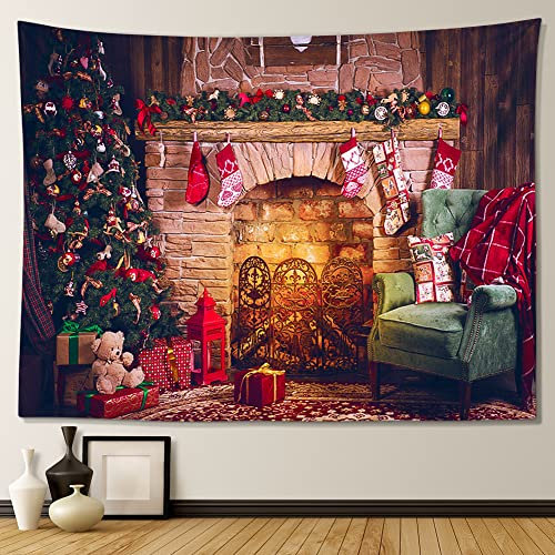 JOTOM Arazzo natalizio da appendere alla parete, coperta, albero di Natale, camino, per interni invernali, decorazione per casa, Natale, Capodanno, per soggiorno, camera da letto, dormitorio, 150 x