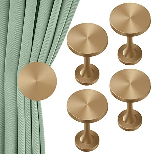KOLAKO Curtain Holdbacks, Curtain Tie Backs Hooks Metal Decortaive Wall Mount Drapery Curtain Holders Hanger Round Medallion Brass Hold Backs Pair, 4 Pack (Bronze Gold)