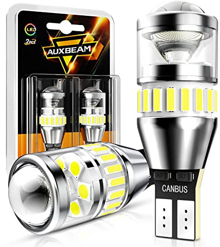 Auxbeam 912 921 LED Bulb for Backup Reverse Light Bulbs, 4000 Lumens 400% Brighter Super Bright Canbus Error Free 906 904 922 W16W T15 LED Bulbs with Double Projectors, 6500K White, Pack of 2