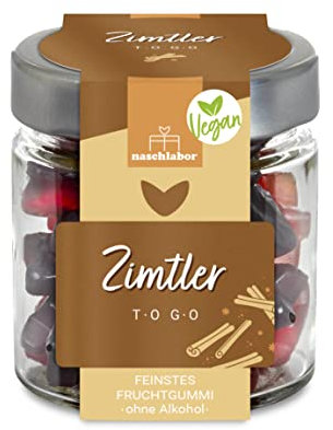 Vegane Zimt Gummibärchen 120g | Alkoholfreie u. hochwertige Weihnachts-Fruchtgummi | Zimtler To Go vegan | süßes, veganes Feinkost-Geschenk zu Weihnachten | Vegane Fruchtgummis in Geschenkglas