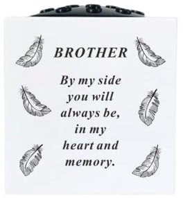 David Fischhoff Graveside Memorial White & Black Rose Bowl with Feathers - Brother