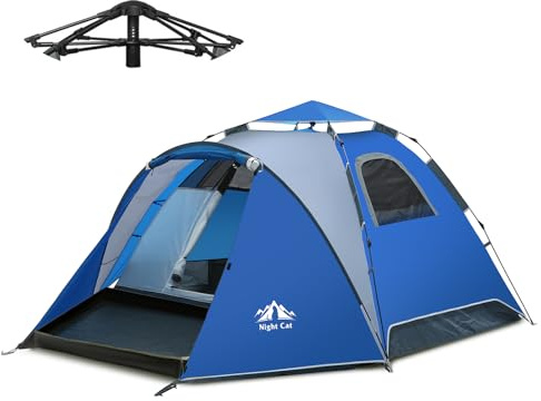 Night Cat Pop Up Zelt 2-3 Personen Instant Set Up Zelt mit Fußabdruck Tarp & Veranda, Automatisches Doppelschicht Wasserdichtes Campingzelt mit Regenfliege