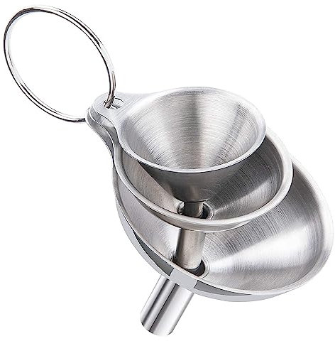 INF Juego de embudos pequeños, embudos de cocina de acero inoxidable de 3 piezas, 3 tamaños, tono plateado