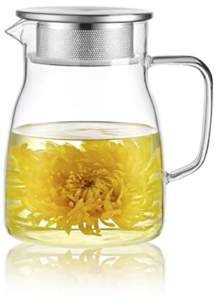 CNGLASS Glas-Teekanne 800ml/27oz mit Sieb,Klarglas-Teekessel mit abnehmbarem Edelstahlsieb,Herdsichere Glas-Teekanne für blühenden und losen Blatttee