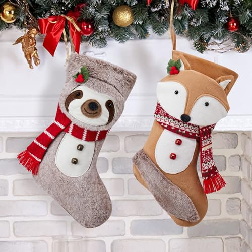 VOREFF Weihnachtsstrümpfe, 50,8 cm, personalisierbar, einzigartiger Fuchs zum Aufhängen, große Weihnachtsstrümpfe für Kinder, Gfit & Urlaub, Weihnachtsfeier, Familiendekoration, 2 Stück