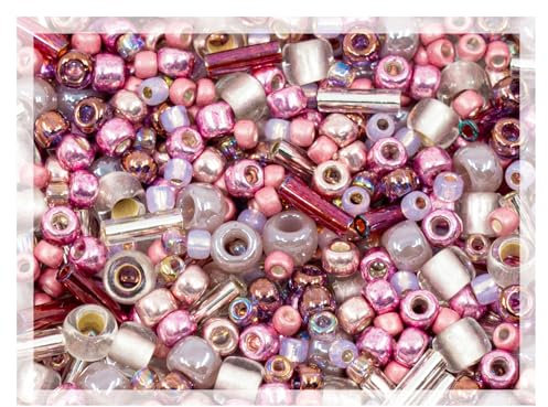10g of TOHO mix - small Rocailles, Seed Beads and Bugles, Japan, Mix Pink (like 3215 - Hime)