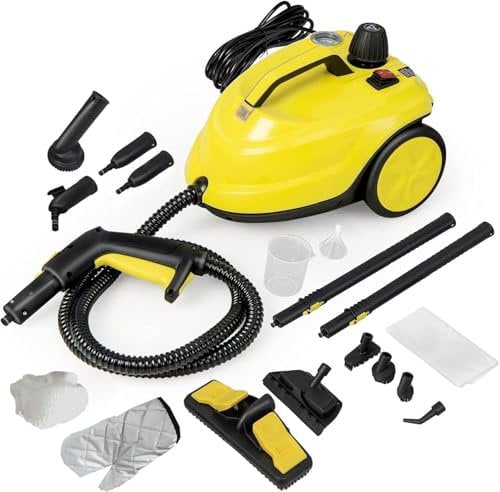 RELAX4LIFE Pulitore Elettrico a Vapore Multifunzione 2000 W, Vapore a 108 ºC e Pressione Regolabile fino a 4 Bar, Pulizia 30/45 Min, Lava Superfici e Tessuti con 10 Testine (Giallo-pro+)