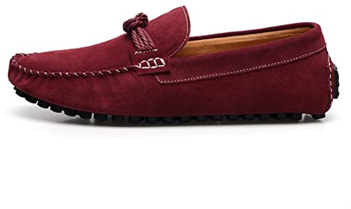 per Uomo Mocassini da Uomo Scarpe in Pelle Scamosciata Tomaia Punta Rotonda Cuciture Traspiranti Dettagli Cravatta in Corda Flessibile Antiscivolo Leggero Comodo Tacco Piatto Casual (Color : Vino Ros