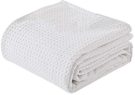 ARlinen Decken aus 100 % Baumwolle, Waffelgewebe, weiche, leichte Thermodecken (Weiß, King-Size)