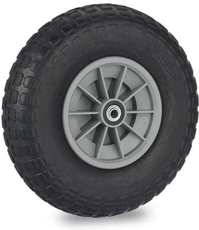 Relaxdays Ruota per Carriola 4.00-6, Gomma Piena Antiforatura, Cerchione Plastica, Ruotino Scorta, 100 kg, Nero Grigio, Acciaio