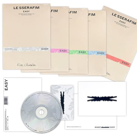 SOURCE MUSIC Ent. - LE SSERAFIM - 3. Mini-Album [EASY] (COMPACT Ver. - Random) Out Folder + Booklet + CD + Photocard + Postcard + Lyric Paper + 2 Pin Badges + 4 Extra Photocards