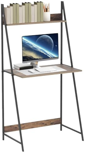BAKAJI Schreibtisch mit 2 Etagen, Design Industrial, Haus, Büro, Holz und Metall, 34 x 34 x 164 cm, Standard