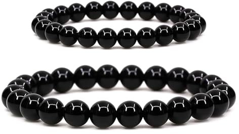 2pcs Obsidian Armband,Heilsteine Armband Verstellbare, Schwarzer Turmalin Armband Naturstein Armband Perlenarmband Damen Perlen Perlenarmband Herren Perlen Schmuck Armbänder Modeschmuck(6mm,8mm)
