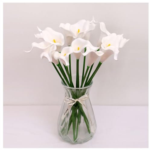 Wisafory 10 Stück Künstliche Calla Lily Kunstblumen Realistic Latex Calla Lilie Brautstrauß Künstliche Calla Real Touch Blumen Dekoration für Hochzeits Wohnzimmer Büro Hotel Küche Weiß-gelb