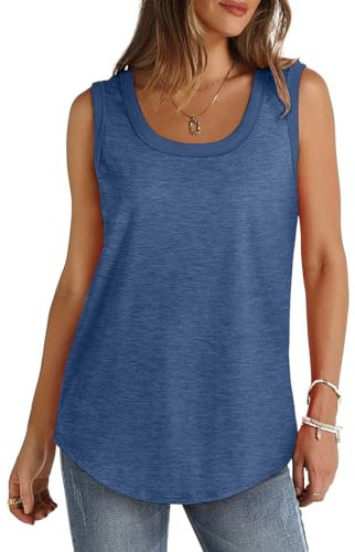 Women's Tank Tops Loose Fit Cotton Solid Color Gym Vest Tops Casual Sleeveless Round Neck Longline Cami Lightweight Soft Sports Vests Summer for Ladies and Girls