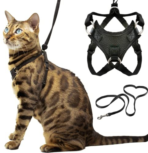 Houdini Ausbruchsicheres Katzengeschirr und Leine, Set von OutdoorBengal für Spaziergänge mit Katzen und Kätzchen, Leder, große Katze