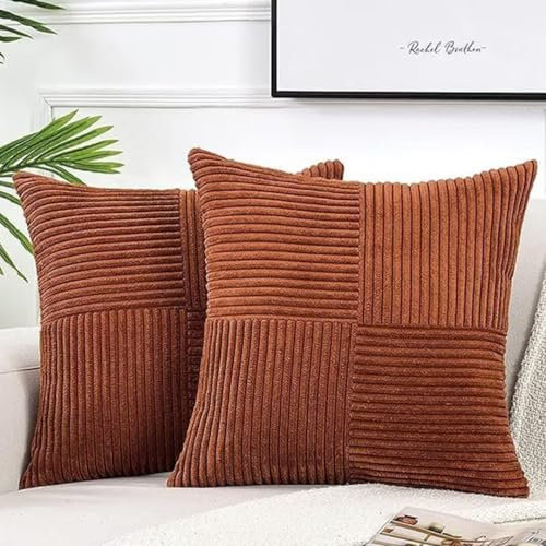 Bettschlange Kissenbezug 40 x 40 cm, 2er Set Kordsamt Kissenbezüge, Kissenhülle Dekokissenbezug Zierkissenbezug Dekokissen Sofakissen für Sofa Schlafzimmer Wohnzimmer Balkon Sessel,Rotbraun