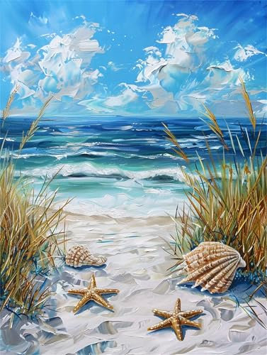 Malen Nach Zahlen Erwachsene Am Meer, DIY Malen Nach Zahlen Strand Ölgemälde Leinwand Kit für Anfänger, Mit 3-Pinseln und Acrylfarbe, für Home Wanddeko Wohnzimmer, Geschenke Mädchen 40x50cm-Y237