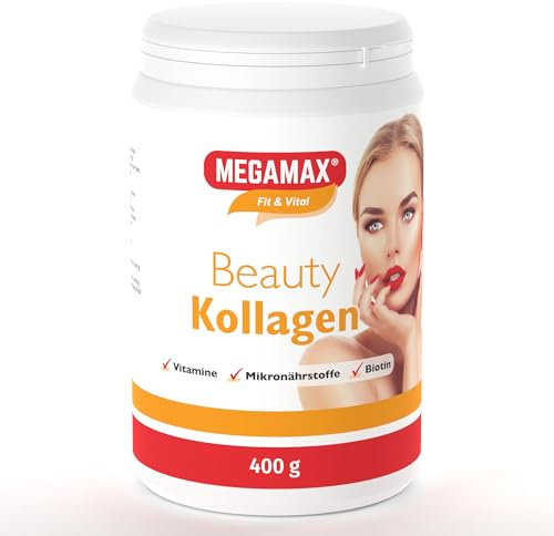 Megamax Nutrition - 3x400 g - Beauty Kollagen Pulver - mit Biotin Vitamin Komplex - Orangengeschmack - Für Haut Haare Nägel Bindegewebe Gelenke Muskeln Knochen - hochwertiges Collagen Hydrolysat