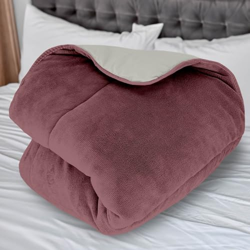 Soleil d'ocre, Couette doublée Polaire Microfibre 220x240 cm Bicolore Vieux Rose et Ivoire