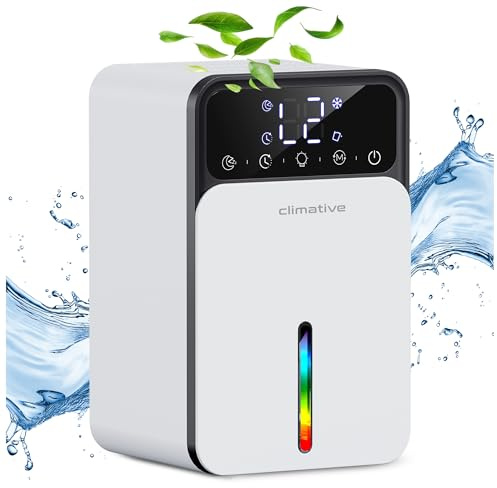 Climative Luftentfeuchter Elektrisch LUXE UV 0,35L/24h LED Timer leise klein Dehumidifier Auto-Defrost Raumentfeuchter für Zuhause, Wohnung, Badezimmer gegen Feuchtigkeit und Schimmel Weiß