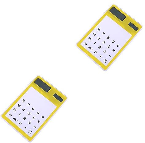 CAXUSD 2pièces Calculatrice Transparente à Écran Tactile LCD Solaire Outils De Bureau Et Fournitures Scolaires pour Étudiants Jaune