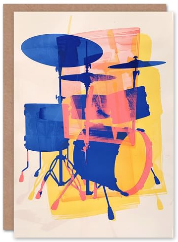 Artery8 Drummer Music Drum Set Yellow Blue Pink Blank For Him Or Her Art Birthday Card