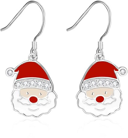 Weihnachtsmann Ohrringe für Damen 925 Sterling Silber Weihnachtsmütze baumelnde Ohrringe Weihnachtsfeier Weihnachtsschmuck Geschenke für Frauen