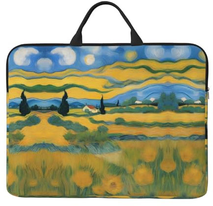 a Van Gogh Fields 14-Inch Laptop Sleeve with Shock Absorption and Water-Resistant Oxford Fabric