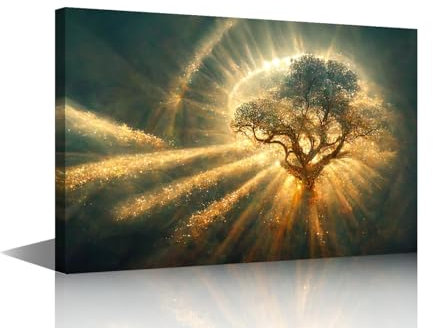 TISHIRON Wandkunst für Wohnzimmer, 1 Paneel, schöner Baum des Lebens, Poster für Zuhause, Büro, Club, Dekoration, Lebensbaum-Kunstwerk, Holzrahmen, Galerieverpackung, fertig zum Aufhängen, 61 cm B x