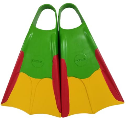 DORSAL Lifeguard Schwimmende Schwimmflossen (Flippers), Grün/Rot/Gelb, Größe S – Größe 40-42