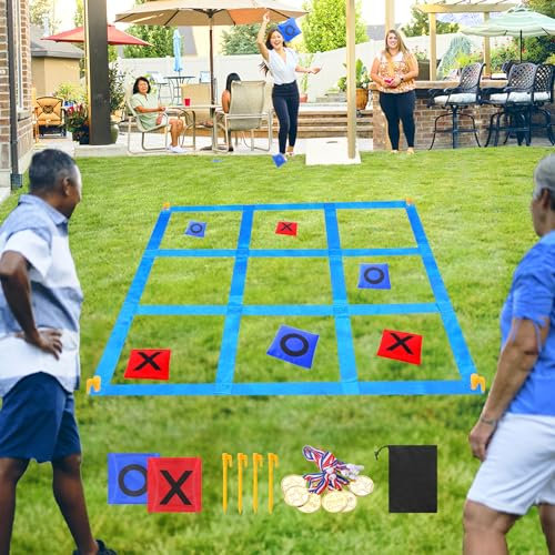 CWLAKON Juego Gigante de Tres en Raya 1.2m con Lanzamiento de Sacos, Juegos al Aire Libre para Niños y Adultos, Jardín, Playa, Camping, Cumpleaños y Fiestas al Aire Libre, Diversión Familiar